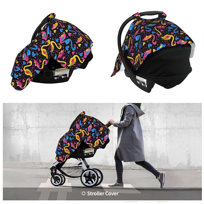 Neon Pink Neon Blue Yellow Flamingos Baby Car Seat Canopy and Nursing Cover for Breastfeeding Multi-Use Cover Lightweight Infant Stretchy Carrier Carseat Winter Cover for Newborn Girls Boys