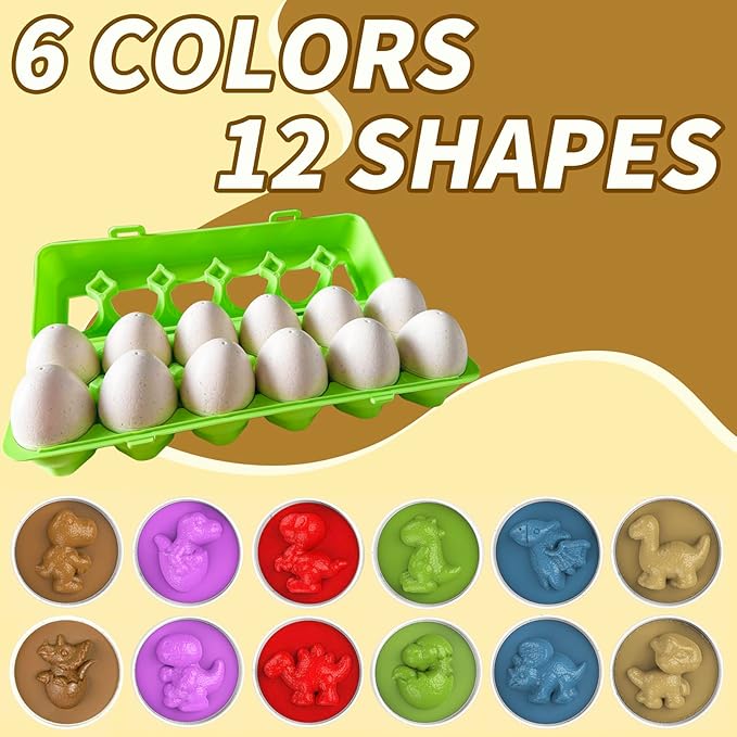 WEEJOYGAM Dinosaur Matching Eggs, Easter Eggs Toys for Toddlers 1-3, Dino Shape Sorter Fine Motor Skill Puzzle Educational Montessori Toys for 1 2 3 Year Old Preschool Baby Easter Basket Stuffers Gift