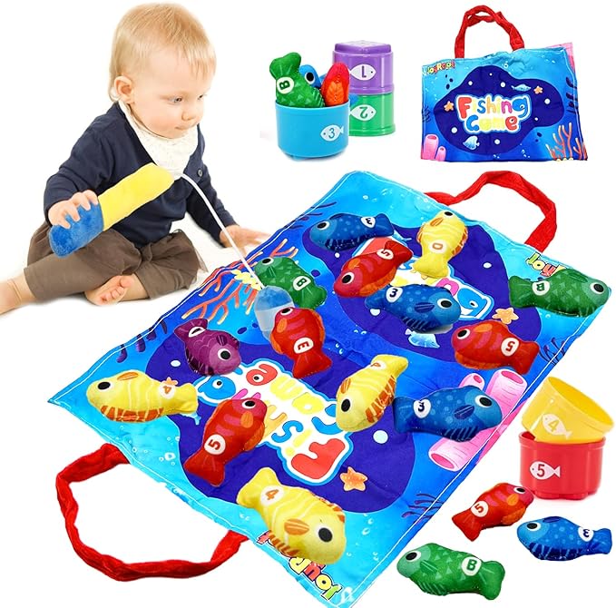 Count Learning Montessori Toys for Toddlers 3 Year Old Cloth Toddler Fishing Game with Stacking Cups,Baby Toy 12-18 Months 1 2 Year Old Boy Girl Gifts (Fish)