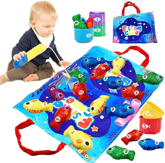 Count Learning Montessori Toys for Toddlers 3 Year Old Cloth Toddler Fishing Game with Stacking Cups,Baby Toy 12-18 Months 1 2 Year Old Boy Girl Gifts (Fish)