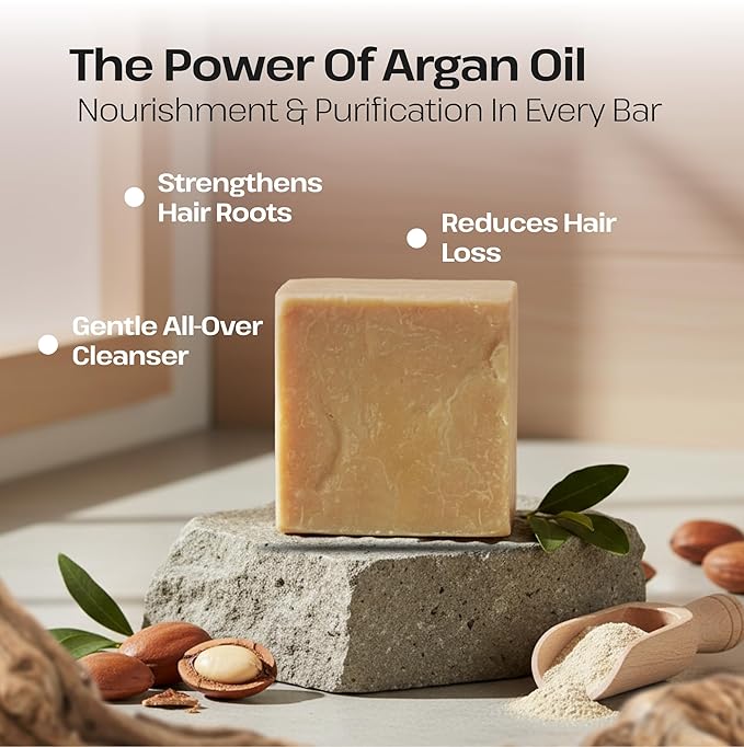 Dr.Ancient Argan Soap Bar, Organic Soap Bars Handcrafted the Traditional Way, Natural Chemical-Free, Vegan, Used for Face Wash, Body Wash, Hand Cleansing and Daily Skin Care, Gentle Cleanser