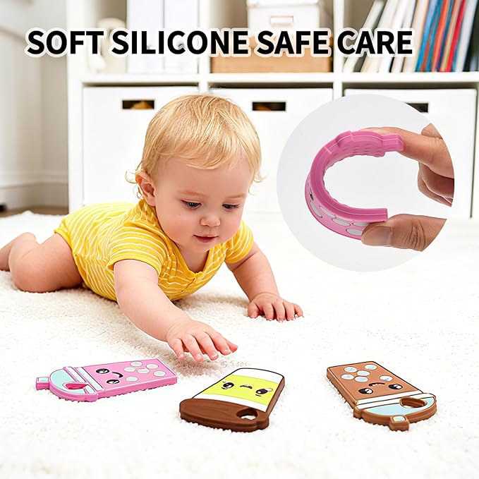 Baby Teething Toys ，Food Grade Silicone Safety Chewy Teething Toy ，Soft Silicone Chew Toys, Toddler Sensory Chewing Teether (Milk Tea)
