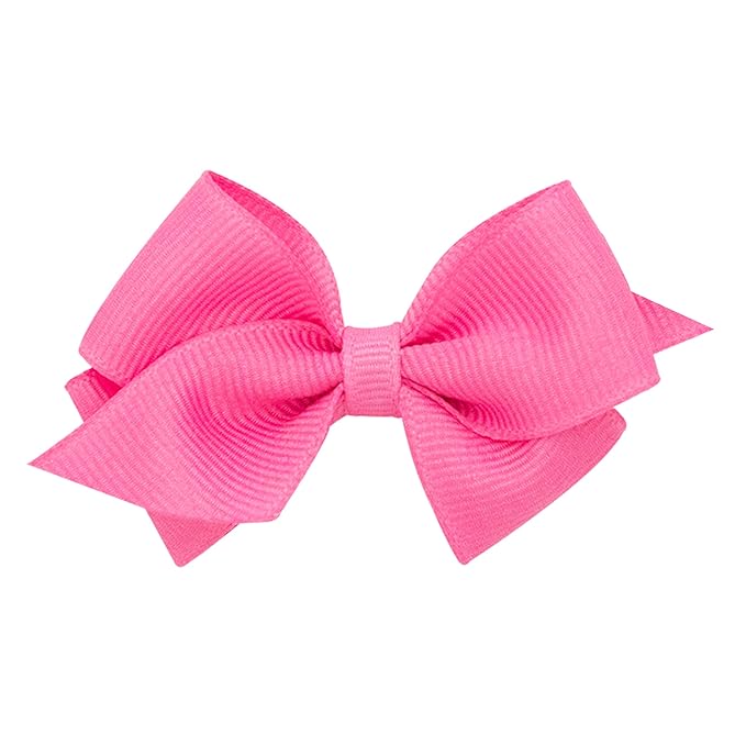 Wee Ones Girls' Classic Grosgrain Hair Bows with Plain Wrap Center, No-Slip Hair Clip, Handmade, Hot Pink, Wee