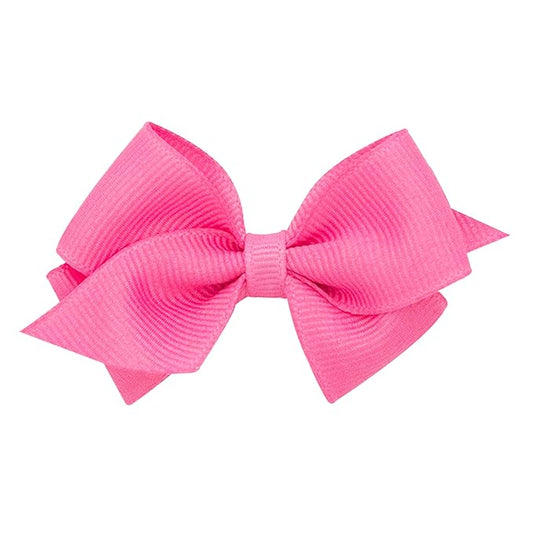 Wee Ones Girls' Classic Grosgrain Hair Bows with Plain Wrap Center, No-Slip Hair Clip, Handmade, Hot Pink, Wee