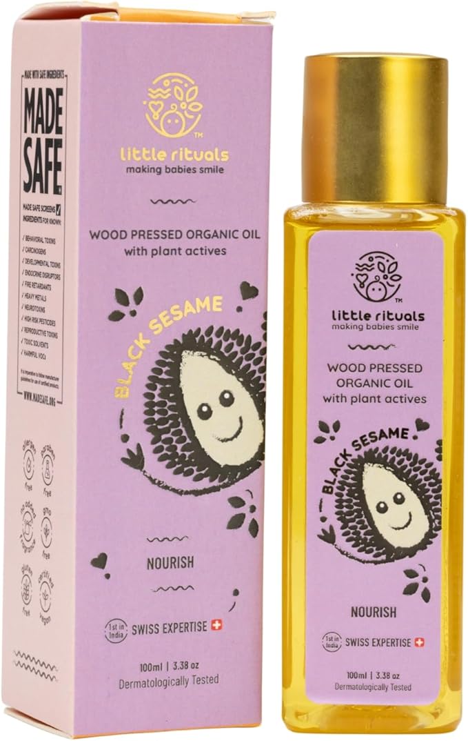 Little Rituals Black Sesame - Baby Massage Oil Certified Organic, Wood Cold-Pressed for Skin and Hair with Swiss Plant Actives - Dermatologist Tested by Pediatrics, Mild & Gentle & Safe (100 ML)