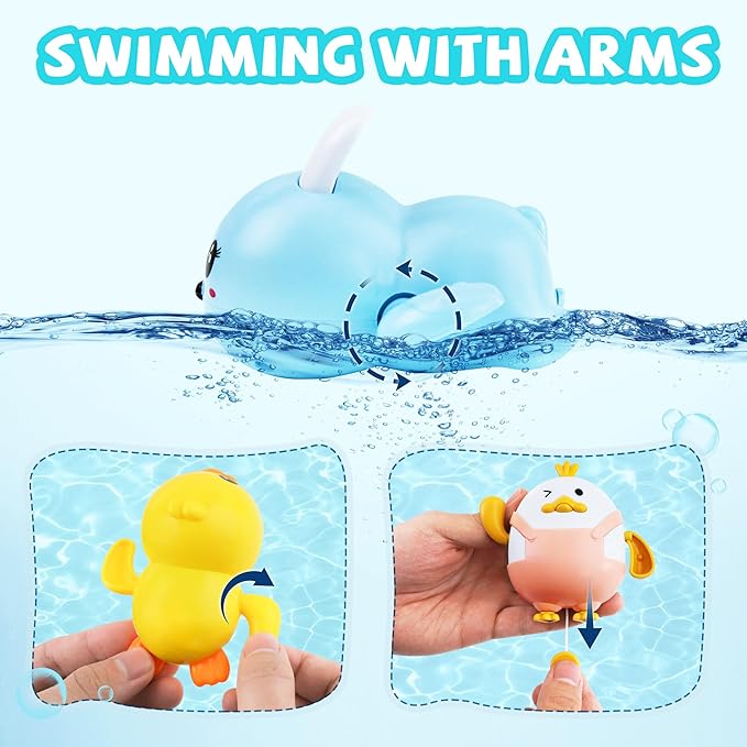 Easter Basket Stuffers - Easter Gifts for Kids - Set of 3 Wind Up Bath Toys - Easter Egg Fillers - Floating Pool Toys - Baby Bathtub Water Toys for Toddlers Newborn Infant Girls Boys 1 2 3 Year Old