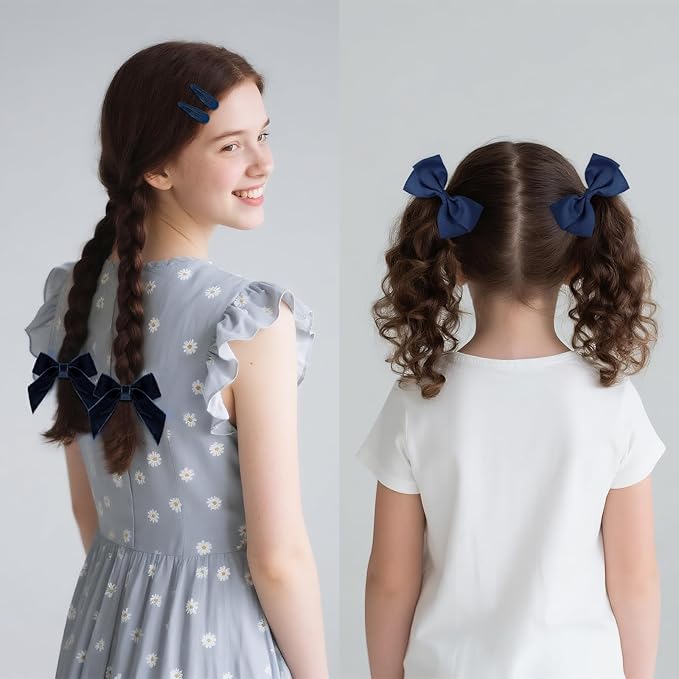 baotongle 11pcs Navy Blue School Hair Accessories Set Uniform Hair Bow Headband Clips Hair Ties Curly Bows for Little Toddler School Girls(Navy Blue)
