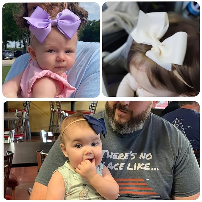 CÉLLOT 30 Colors Baby Bow Headbands 5" Hair Bows Super Soft Nylon Headbands for Baby Girls Infants preemie and Newborn Kids Hair Accessories