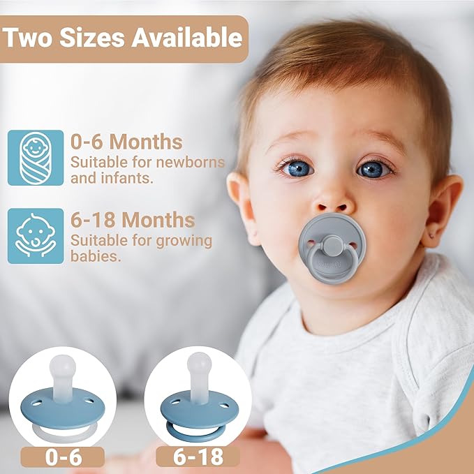 ButtonMe Premium Soft Silicone Pacifiers 6-18 Months BPA Free Baby Pacifier - 2-Pack of Comfortable & Stylish Baby Pacifiers 6-18 Months for Baby Boy & Girl - Hospital-Grade Silicone Baby Pacifiers