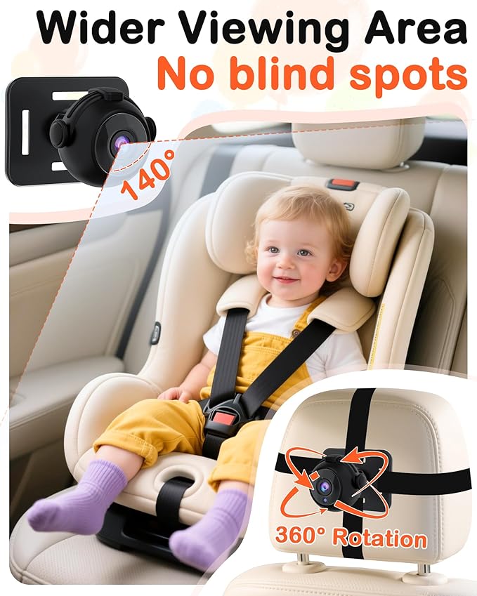 Pemacom Baby Car Mirror Camera: Dash-Free 4.3-inch HD Clear Night Vision Wide Angle View for Infant Backseat Monitoring - Plug-Play No-Professional Installation for Parents Long Road Driving