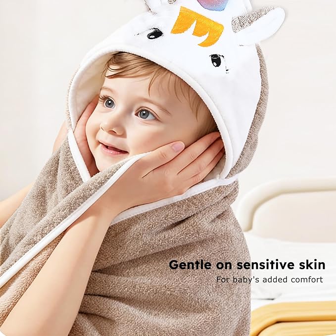 Baby Towels Toddler Bath Towels with Hood Super Soft & Absorbent Plush Fleece Hooded Towels for Baby Large 34x34 Inch (Coffee)