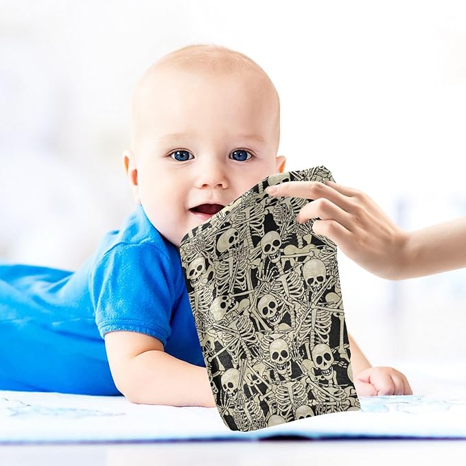 Newborn Face Towel Fun Skull Soft Cotton Baby Washcloths 11.8 x 11.8 Inch Infants Girls Boys Muslin Burp Cloths 5 Pack