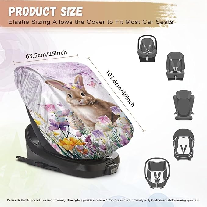 XYZCANDO Rabbit Print Car Seat Sun Cover for Baby Easter Print Summer Carseat Cover Protect from Sun/Hot Days Washable Baby Car Seat Shade Cover for UV Rays Protection Gift for Holiday