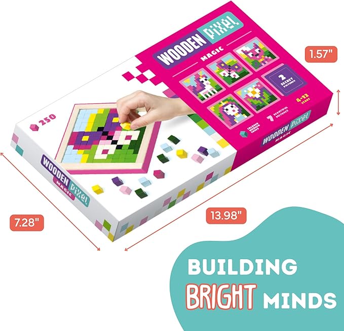 CUBIKA Mosaic Wooden Pixels – Montessori Puzzle for Toddlers – 250-Piece Wooden Puzzles for Toddlers– Educational Travel-Friendly Kids Puzzles Ages 2-4 – FSC Wood, German Water-Based Paints