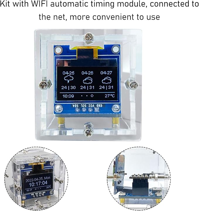Digital Electronic Mini Clock DIY Kit DIY Alarm Clock DIY Timing Module Kit DIY Electronics Kit for for Learning and Teaching Project,Acrylic Shell Organic Light Emitting Diode Display, DC5V