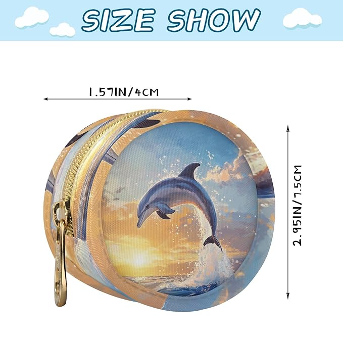 Pacifier Holder with Clip Pacifier Case for Diaper Bag Round Baby Pacifier Pouch Box Bag Portable Dolphin Jumping Sunset Blue