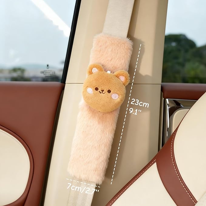 2 PCS Seat Belt Cover Pad, Cute Kawaii Animal Bear Seatbelt Covers for Kids and Adults, Winter Plush Fluffy Soft Seat Belt Cover, Cartoon Seatbelt Cushion,Car Seat Strap Pads (F-Bear)