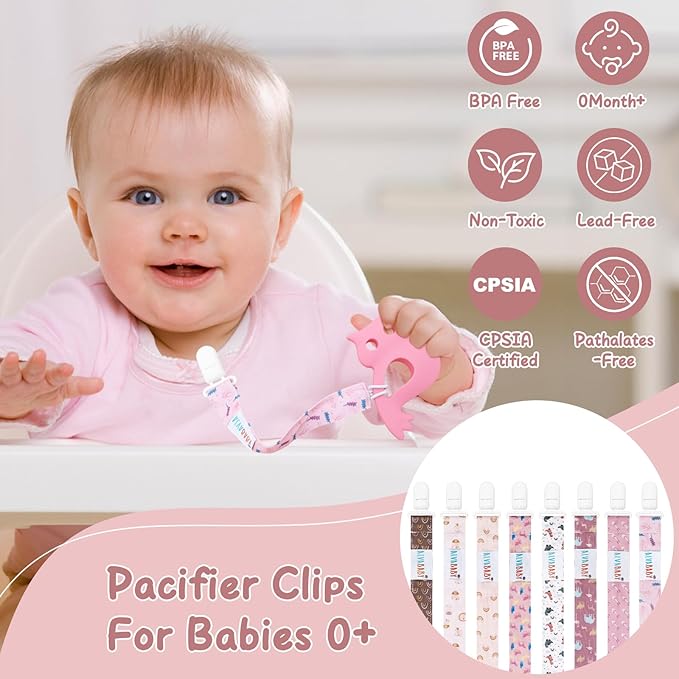ALVABABY Pacifier Clips 8 Pack Pacifier Binky Paci Holder Leashes for Baby Teethers 8DP09