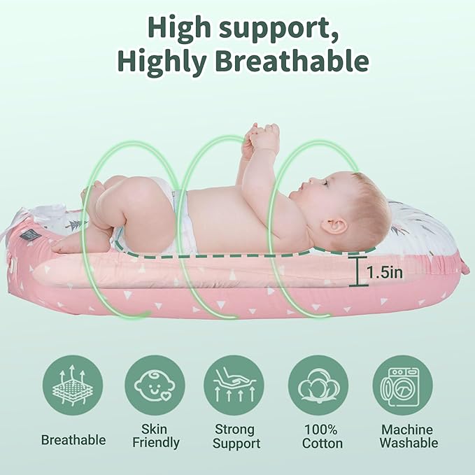 Infant Support Cushions | Baby Lounger | Organic Cotton Infant Lounger | Reversible, Adjustable & Portable Floor Lounger | Supervised Use | Soft, Breathable, Washable Cover (Pink)