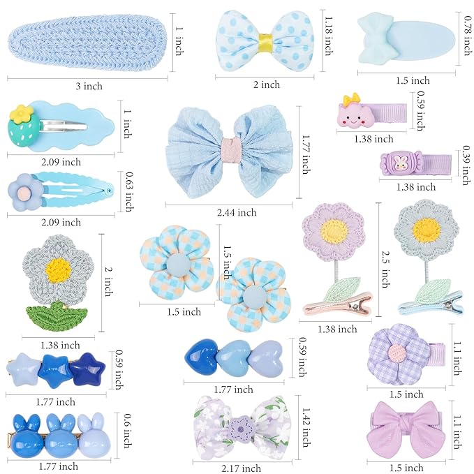 Hair Clips for Girls 19 Pcs Assorted Barrettes for Kids Spring Flower Bows Heart Purple Blue Cute Hair Accessories for Little Girls Teens Toddlers Child Kids