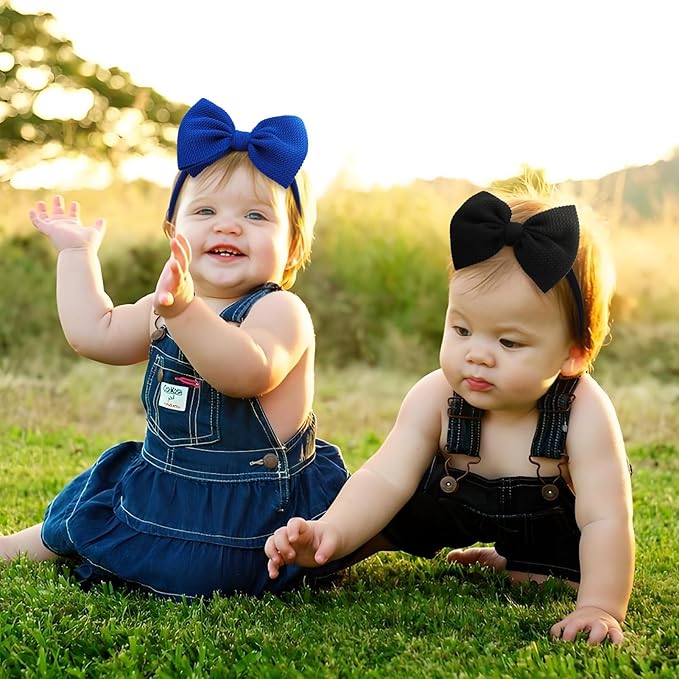 3PCS 4.5’’ Hair Bows for Baby Girls Newborn Infant Toddler Headbands Blue & Green & Black Bow of Hair Accessories Soft Girl Head Wraps