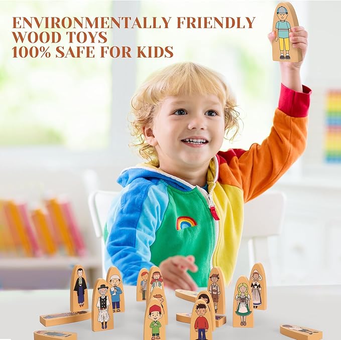 Syhood 30 Pcs Wooden Community Helpers Toys Multicultural Career Wooden People Figures Dolls Small Diversity Professionals Wood Blocks for Preschool Classroom Decorations Games Educational Supplies