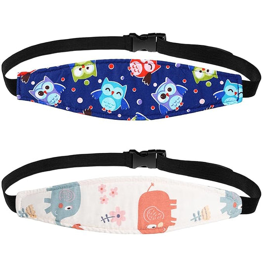 HESTYA 2 Pcs Carseat Head Support Toddler, Stroller Seat Headrest for Sleeping Traveling, Neck Relief Headband Strap for Kids Children Toddler Infant(Elephant and Owl)
