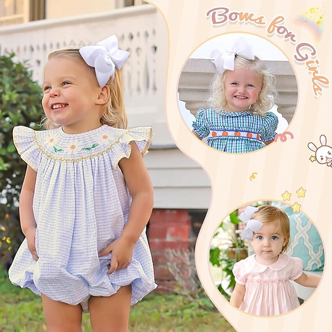 2PCS Oaoleer Layered Grosgrain Ribbon Alligator Hair Clips, White 6-inch Barrettes for Girls, Infants, Toddlers, Kids, and Teens
