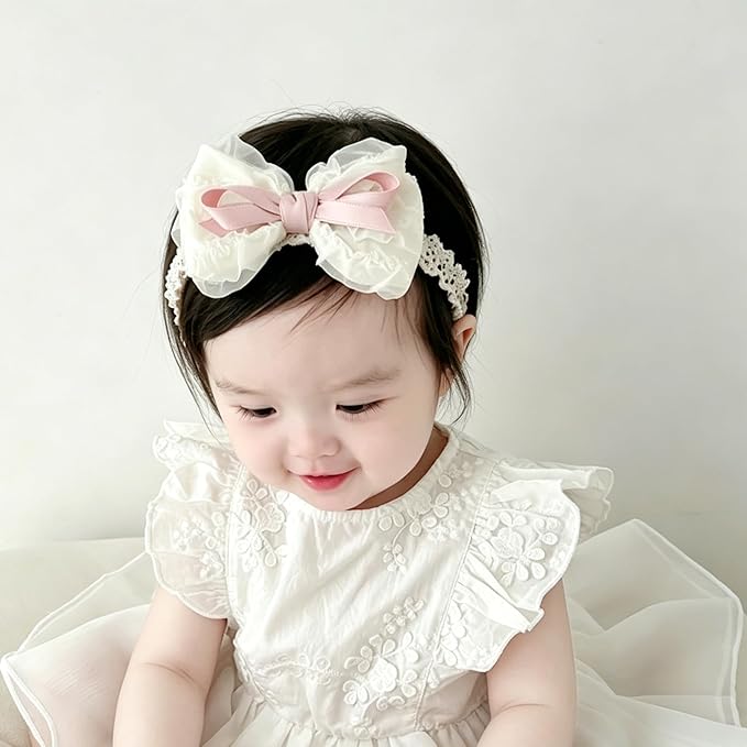 Baby Girls Hairbands Bow Lace Headband Handmade Soft Stretchy Pink Bowknot Hairbands Newborn Hairband with Bows Elastic Hair Bands for Kids Infant(Fans with Bows