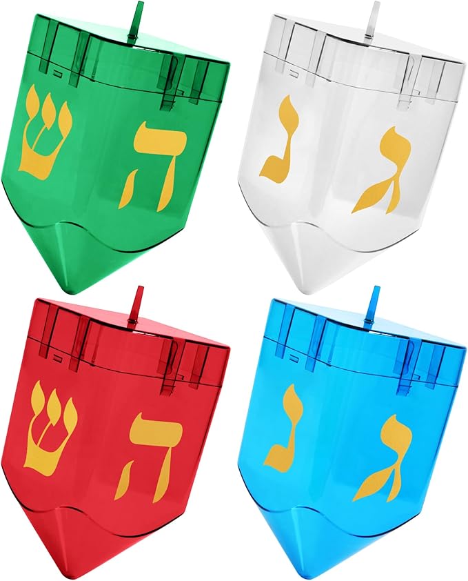Large Fillable Dreidels for Hanukkah, Pack of 4 Plastic Dreidels Bulk, Assorted Colors Large Dreidels That Bring Joy and Tradition to Every Celebration