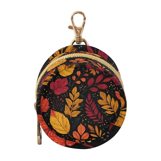 Pacifier Holder with Clip Pacifier Case for Diaper Bag Round Baby Pacifier Pouch Box Bag Portable Autumn Leaf Pattern Colorful