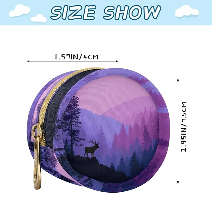 Pacifier Holder with Clip Pacifier Case for Diaper Bag Round Baby Pacifier Pouch Box Bag Portable Purple Stag Forest Trees