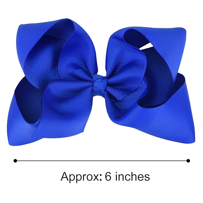 DEEKA 2 PCS 6" Big Hand-made Grosgrain Ribbon Solid Color Hair Bows Alligator Clips Hair Accessories for Little Teen Toddler Girls Kids Set of 2 -Royal Blue