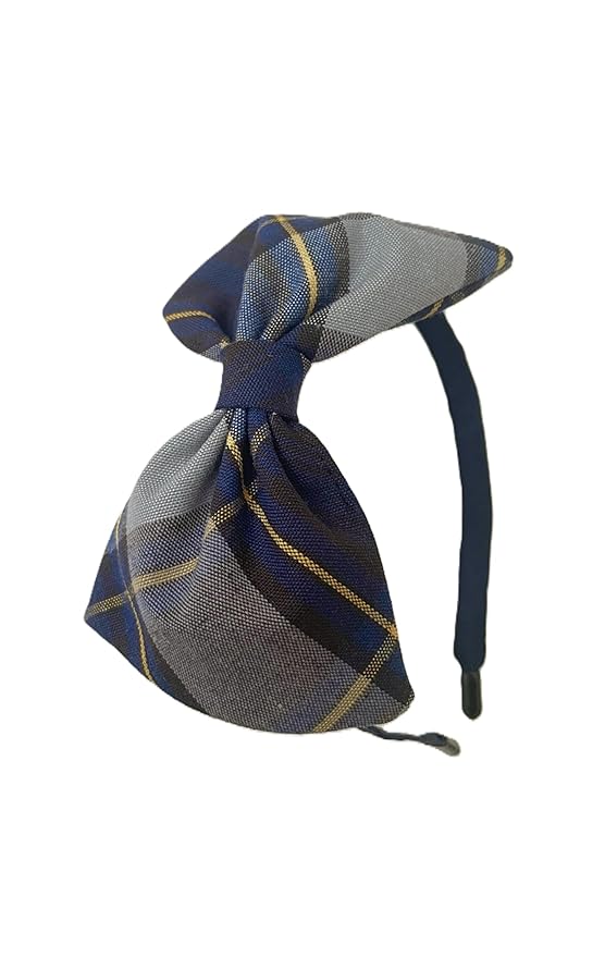 ClassExceed School Headband, Plaid bow headband, back to school, available in variety of school plaids (Plaid 57 Classic Navy Gold plaid, Regular)