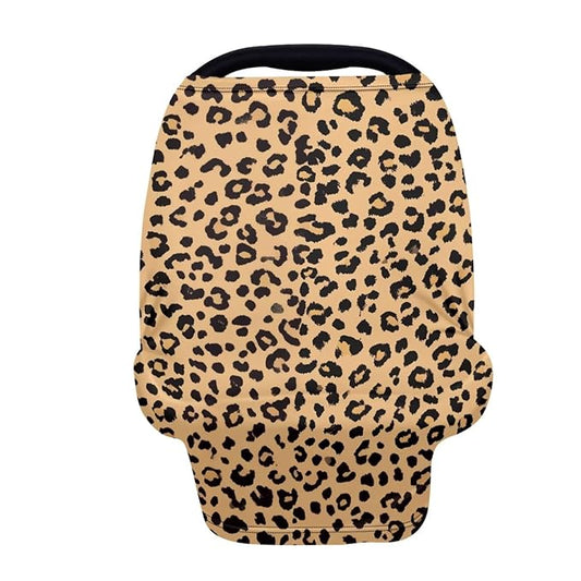 Forchrinse Brown Leopard Print Car Seat Cover for Babies Soft Breathable Breastfeeding Nursing Cover Elastic Infant Carseat Canopy Stroller Cover