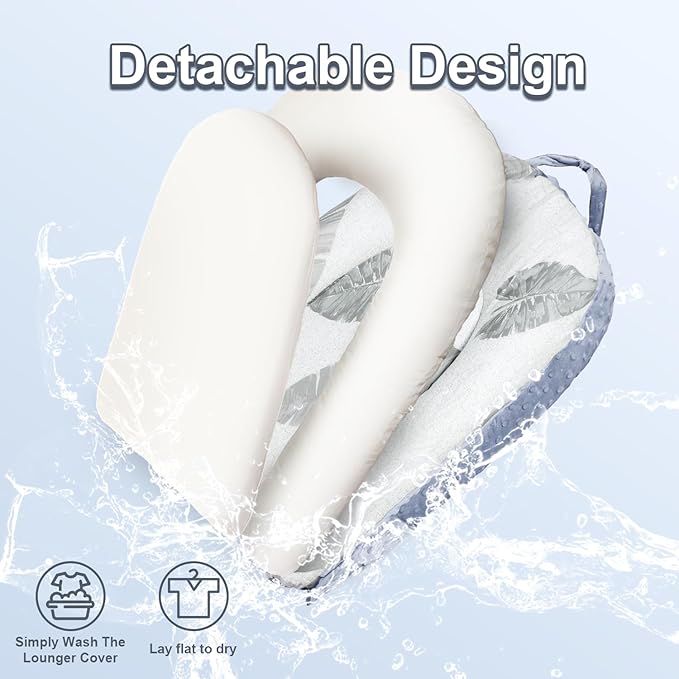 Baby Lounger, 3-in-1 Portable Infant Lounger for Newborns 0-24 Months, Foldable Tummy Time Pillow and Sitting Seat with Removable Cover, Dual-Sided 100% Cotton and Velvet, Ideal Baby Shower Gift