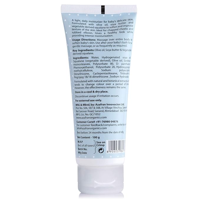 Azafran Organics Baby Nourishing Cream, 3.53oz - Gentle Moisturizing Cream with Olive oil and vegetable Derived squalene, No Harsh chemicals, Protect Sensitive Skin