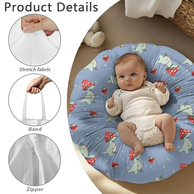 Newborn Lounger Cover, Mushroom Print Breathable Newborn Lounger Cover Soft Snug Elastic Baby Recliner Slipcover for Most Standard Baby Lounger