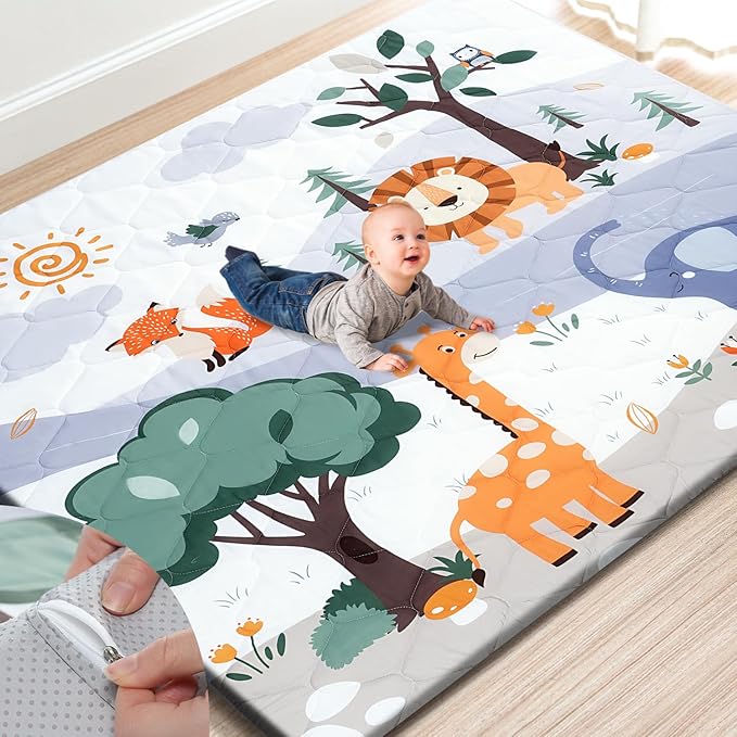 TINYHARBO Premium Foam Baby Play Mat 71" x 59" – Removable & Machine Washable Cover, Extra Thick Padding Playpen Mat, Non-Slip Crawling Mat, Easy to Clean for Infants, Toddlers & Babies
