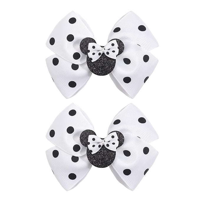 4 Inch Cute Mouse Ears Sequins Bows Hair Clips For Baby Girls, Toddler, Kids and Young Women Birthday Party Wedding Christmas Occasions Set of 2 (A- White Black)