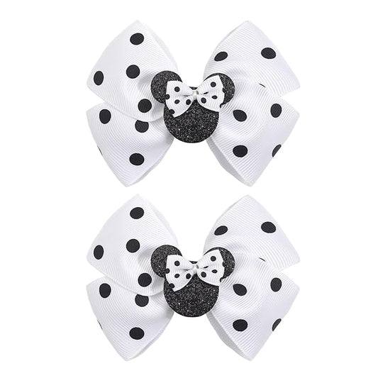 4 Inch Cute Mouse Ears Sequins Bows Hair Clips For Baby Girls, Toddler, Kids and Young Women Birthday Party Wedding Christmas Occasions Set of 2 (A- White Black)