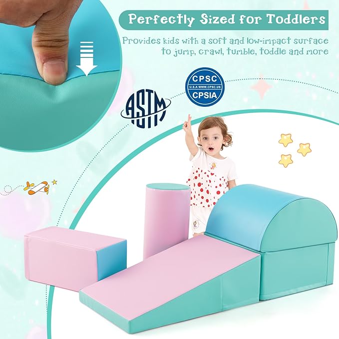 Costzon 5 Pieces Climbing Toys for Toddlers, Soft Foam Block Play Structures Infants Climbers for Child Development, Waterproof Kids Climbing Toys Indoor for Preschool Baby