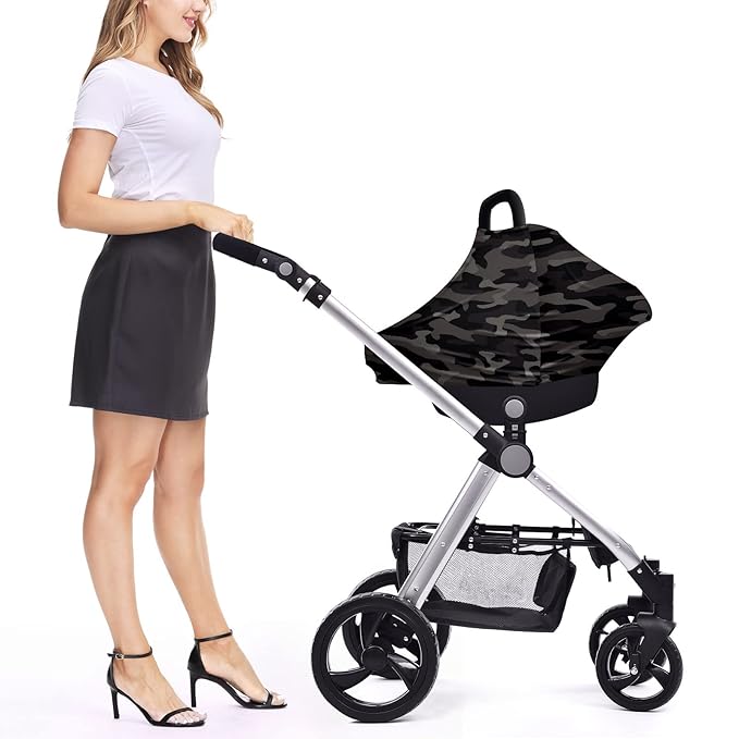 Baby Car Seat Stroller Covers Black and Grey Camouflage Nursing Cover Breastfeeding Scarf Soft Breathable Stretchy Coverage Carseat Canopy Cover for Boys and Girls Soft Breathable Multi Use