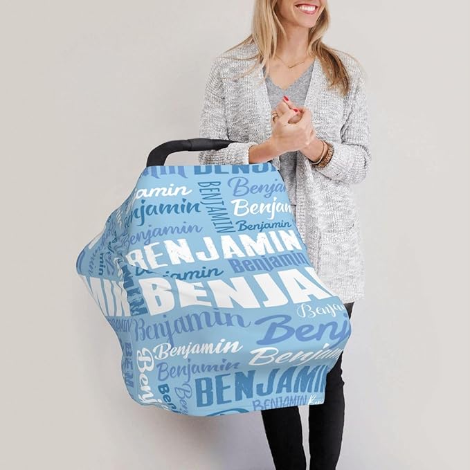 Personalized Baby Car Seat Cover for Boys Girls, Custom Monogram Nursing Covers for Breastfeeding with Name, Infant Stroller Cover, Optional Baby Bib, Baby Swaddle Set for Newborn Infant