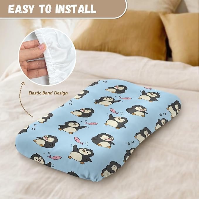 Penguin Kawaii Baby Nest Newborn Lounger 0-24 Months Sleeping Pillow Stretch Fitted Floral Soft Breathable for Boys Girls Blue