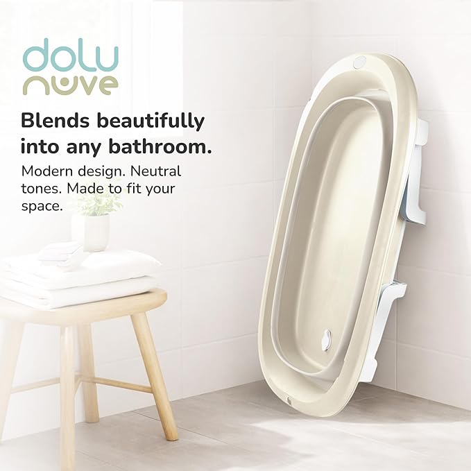 Dolu Nuve Foldable Baby Bathtub, Collapsible Infant and Toddler Bath Tub with Non Slip Feet, Portable Design for Bathroom or Travel, Relax Beige
