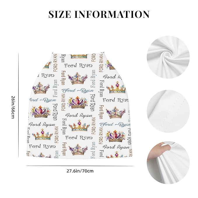 Personalized Car Seat Covers with Name, Crown Baby Canopy Carrier Cover, Breathable Breastfeeding Nursing Cover, Stretchy Multi-Use Infant Carseat Stroller Cover