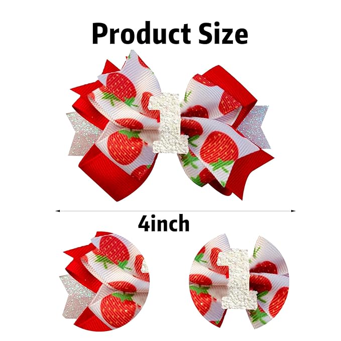 Strawberry Bow Hair Clips for Baby Girls,Birthday Party Decoration Strawberry Hair Clip,Red Bow Hair Barrettes Hair Accessories for Girls Baby Shower Gifts (Strawberry Bow1)