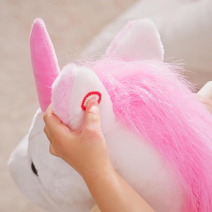 Qaba Unicorn Baby Rocking Horse Toy for Kids with Lullaby Song, Plush Ride on Horse with Heavy-Duty Support System, Interactive Toy Pretend Play Toy for Toddlers 18-36 Months