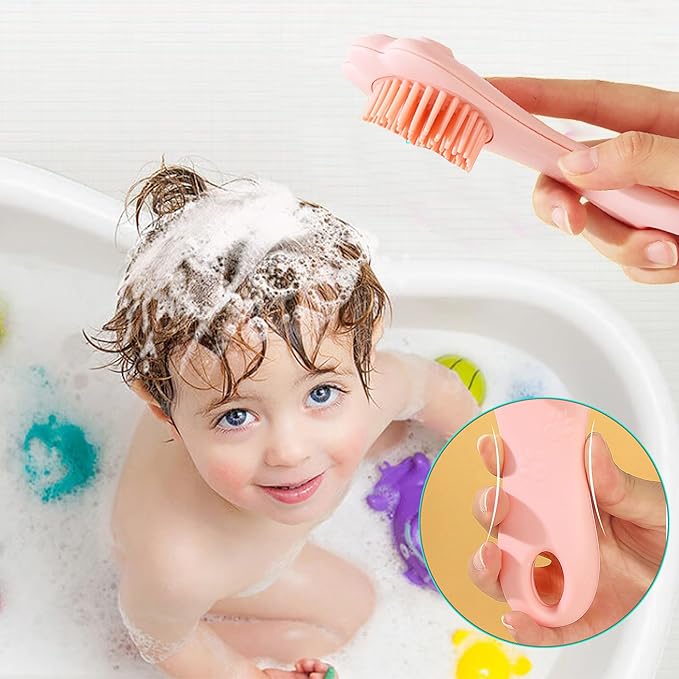 Baby Hair Brush,Toddler Hair Comb,Baby Hair Brush Comb Set,Small Cute Comb for Wet Dry Hair - Silicone Gentle Bath Brush Scalp Massager Brush for Newborns Toddlers Perfect Baby Registry Gift (Pink)